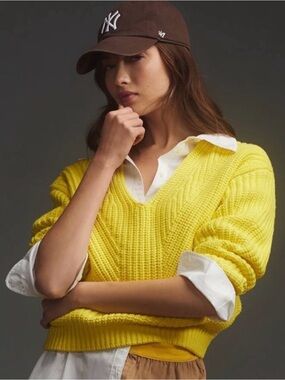 NWT Maeve Sunny Yellow V-Neck Knit Sweater